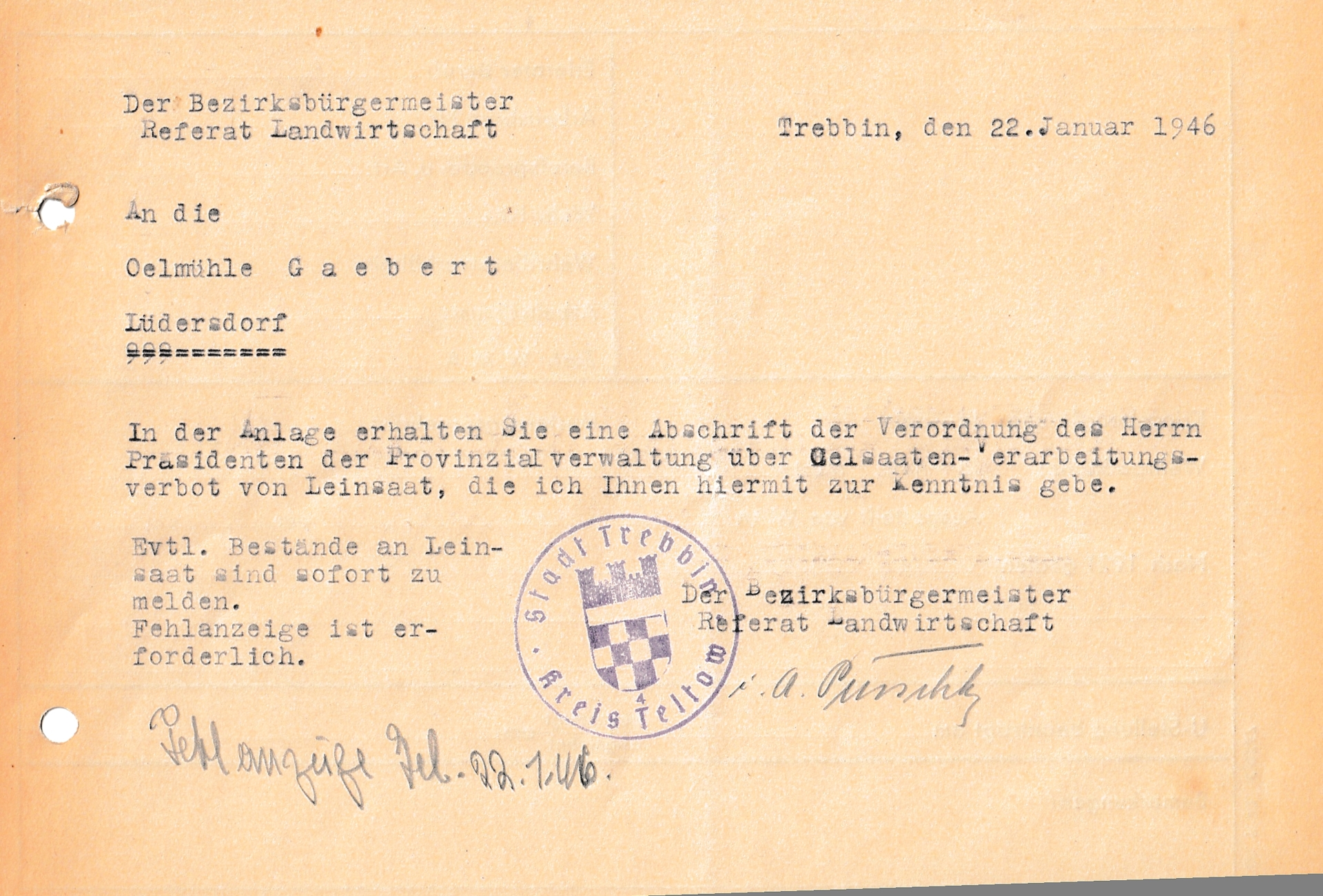 Oelsaatenverarbeitungsverbot 1946