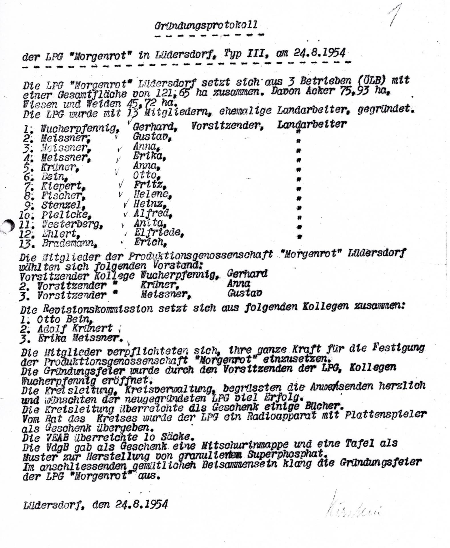 1954_Gruendungsprotokoll_LPG_Morgenrot