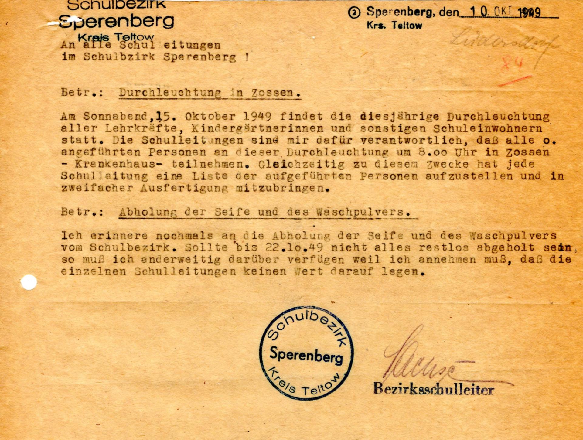 Durchleuchtung aller Lehrer, Kindergärterinen - 10.10.1949