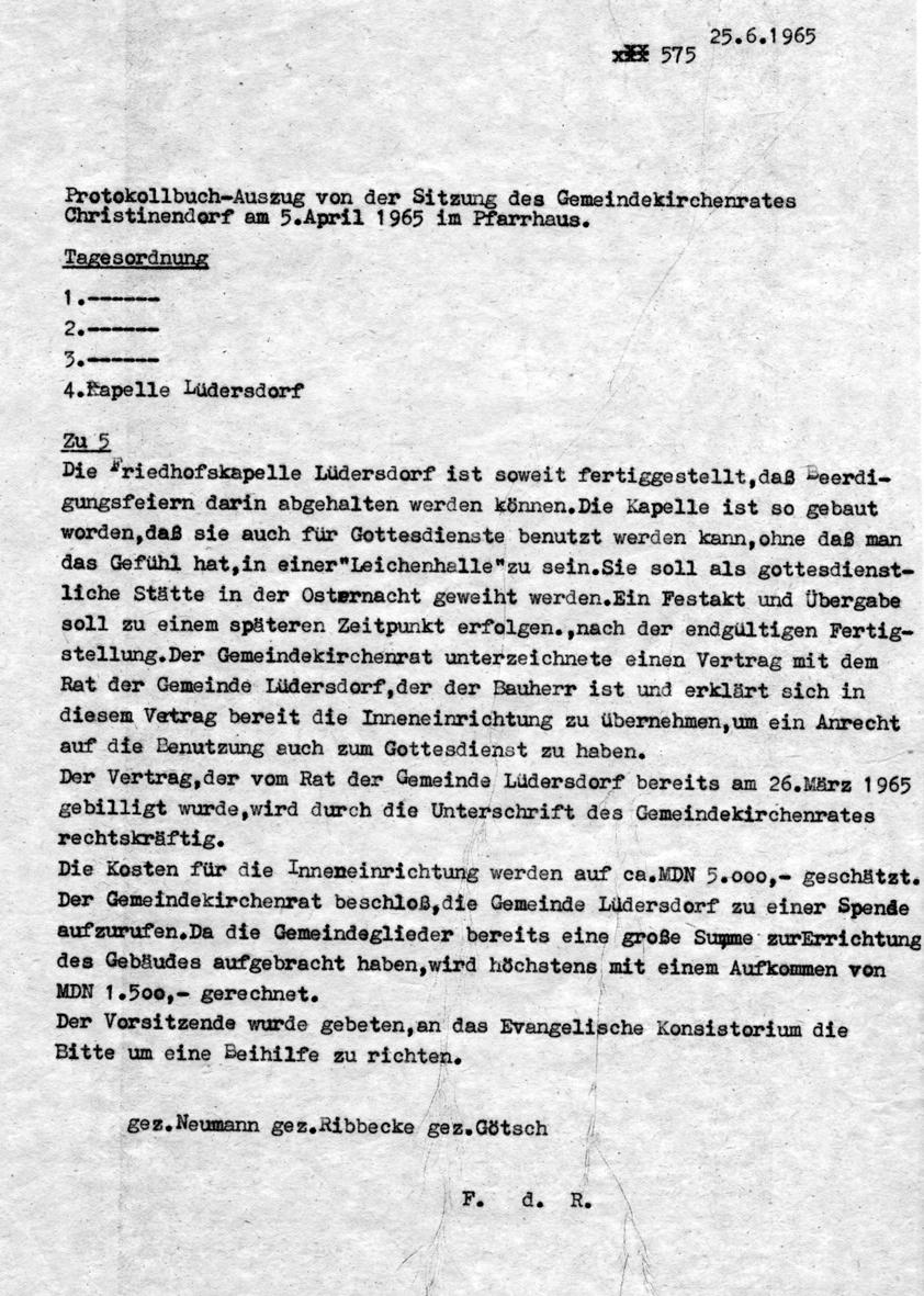 Protokoll Gemeinderatssitzung 1965