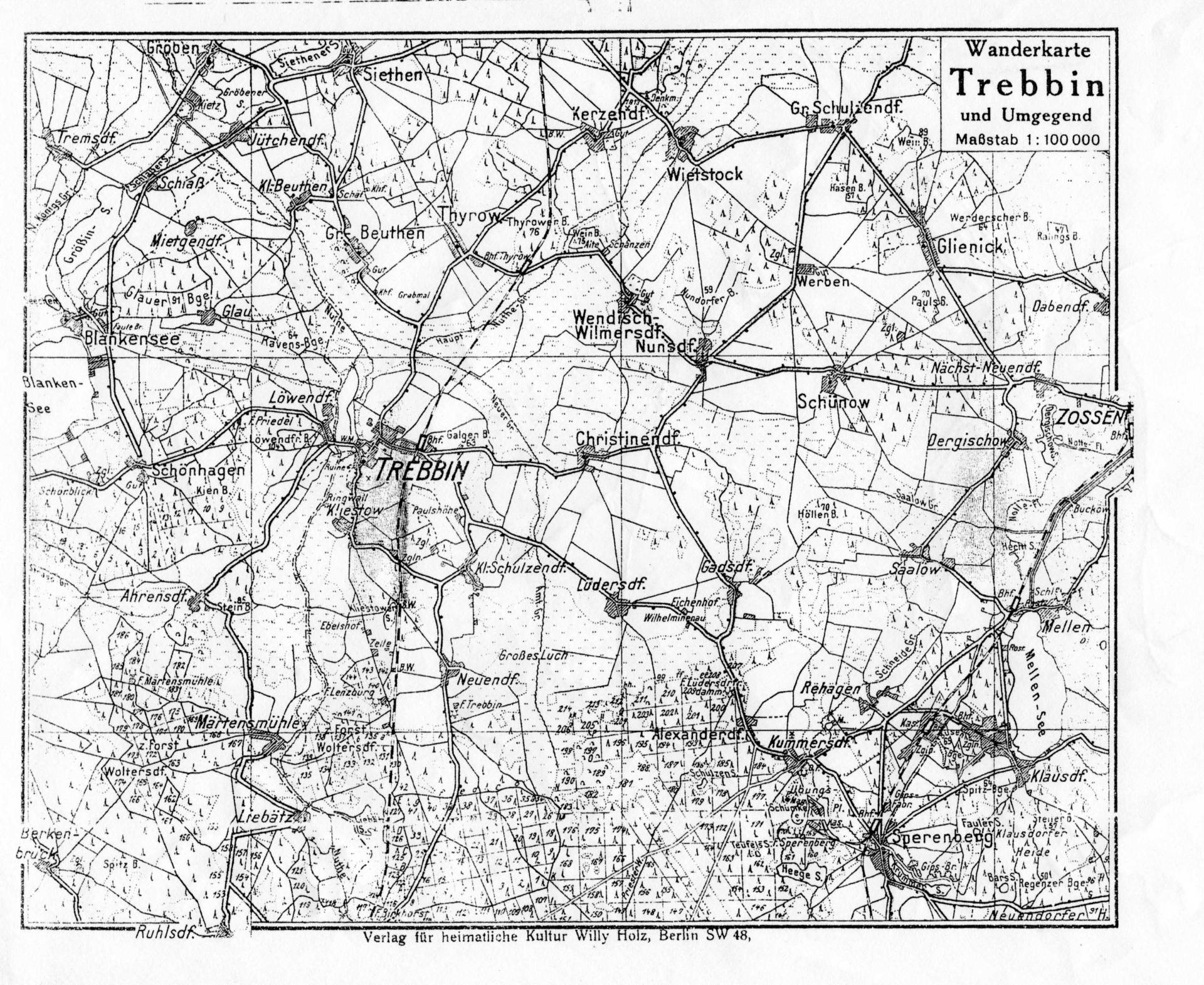 Wanderkarte Trebbin und Umgebung 1938