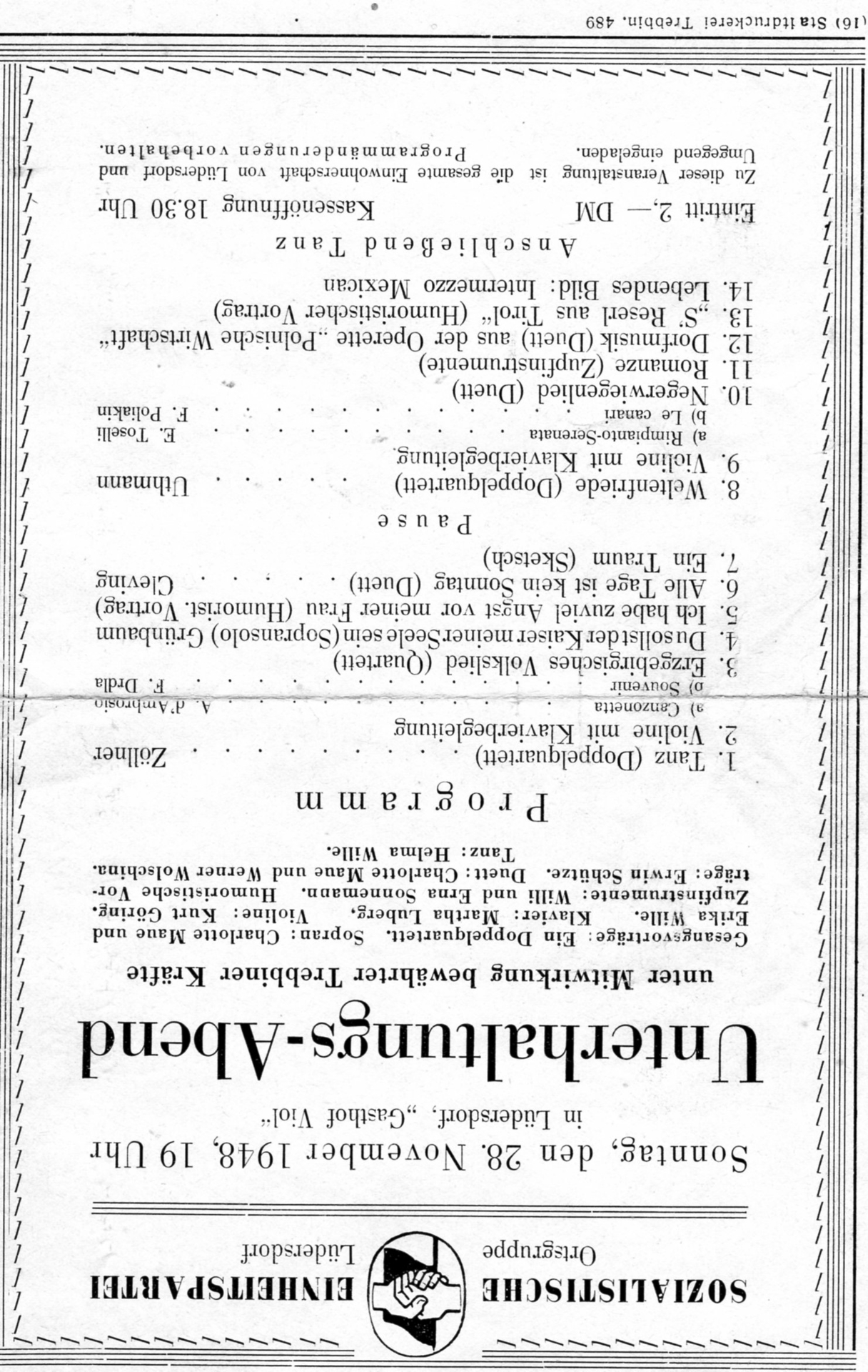 Unterhaltungsabend - Plakat zum Programm von 1948