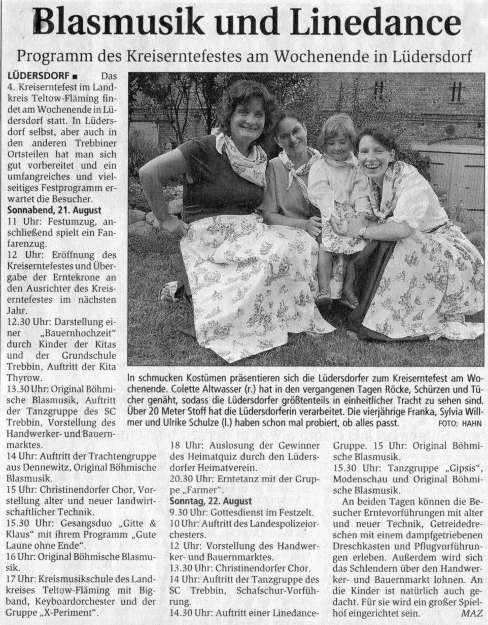 das Programm zum 4. Kreiserntefest in der MAZ