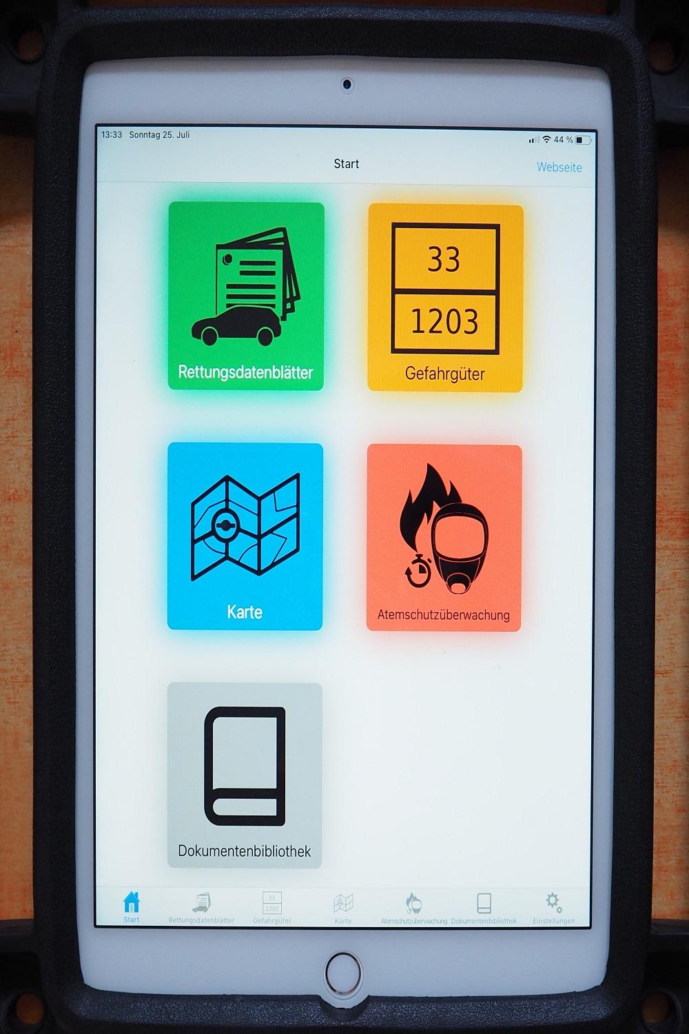 Feuerwehr-App Startbildschirm