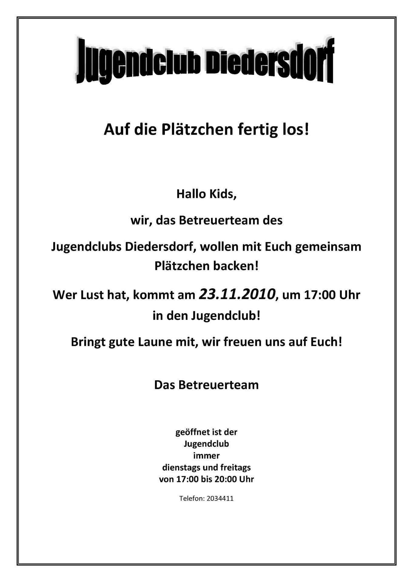 Flyer Jugendclub Diedersdorf November 2010