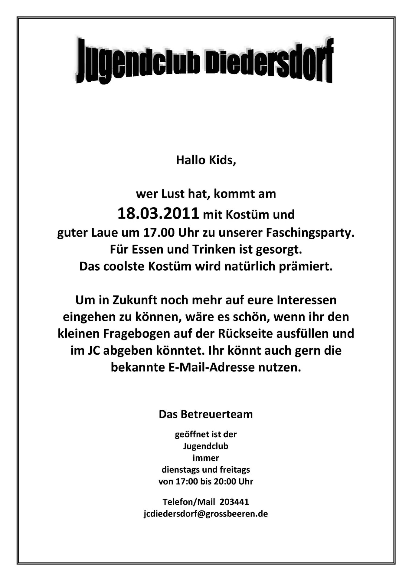 Flyer Jugendclub Diedersdorf März 2011