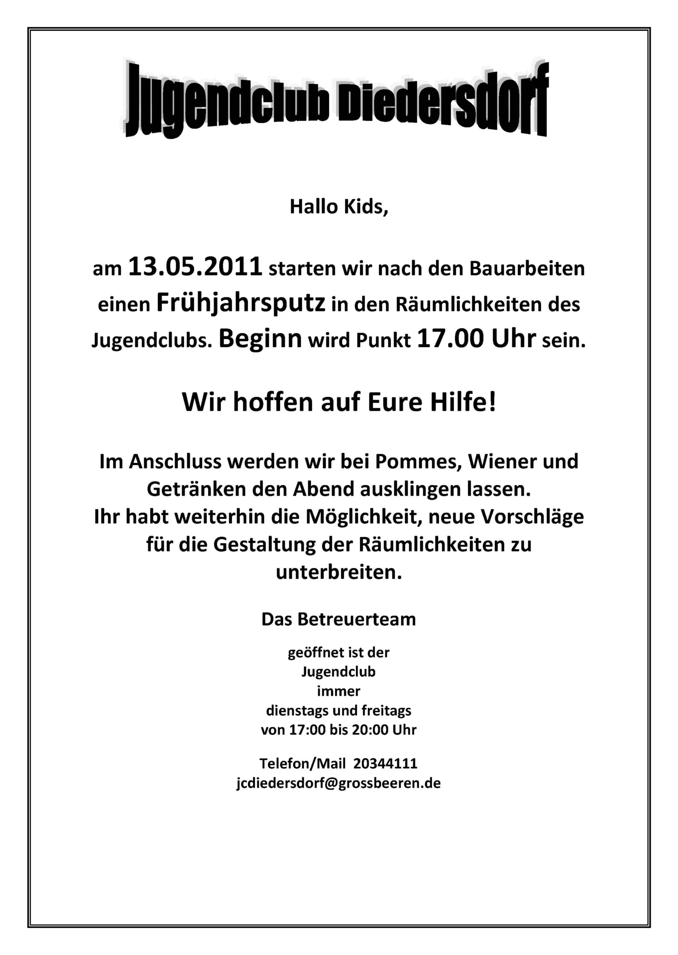 Flyer Jugendclub Diedersdorf Mai 2011