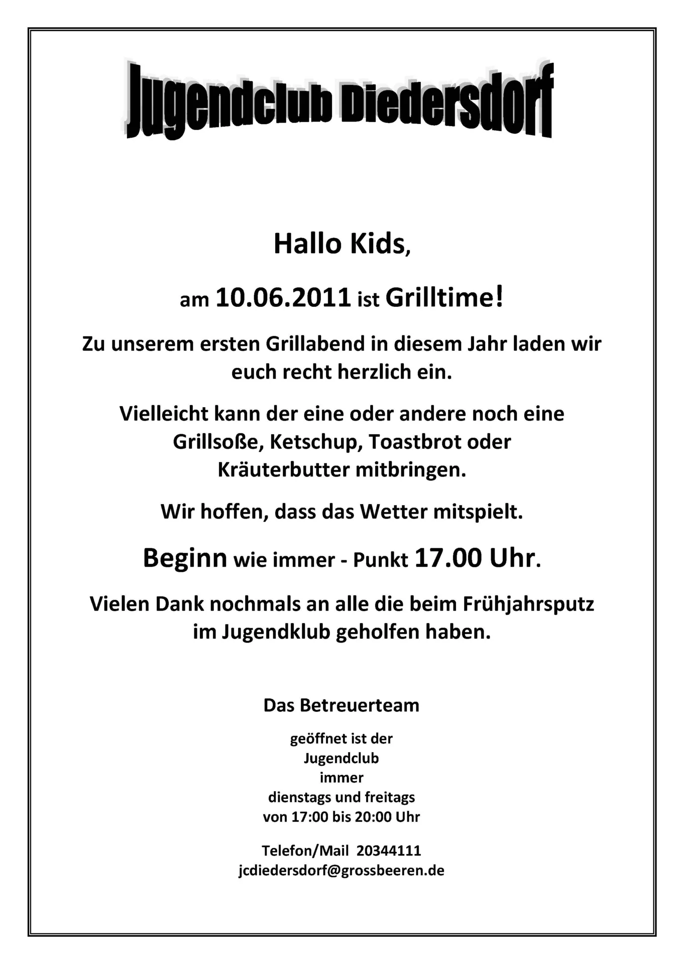 Flyer Jugendclub Diedersdorf Juni 2011