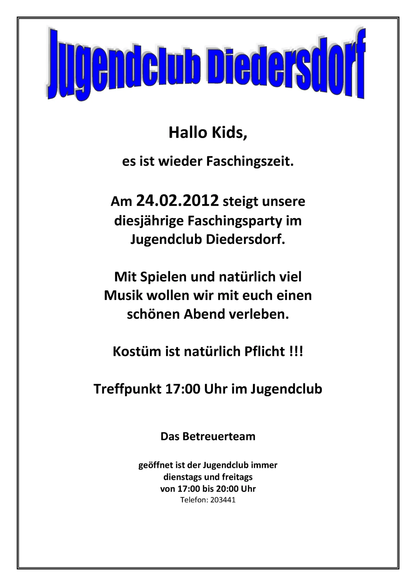 Flyer Jugendclub Diedersdorf Februar 2012