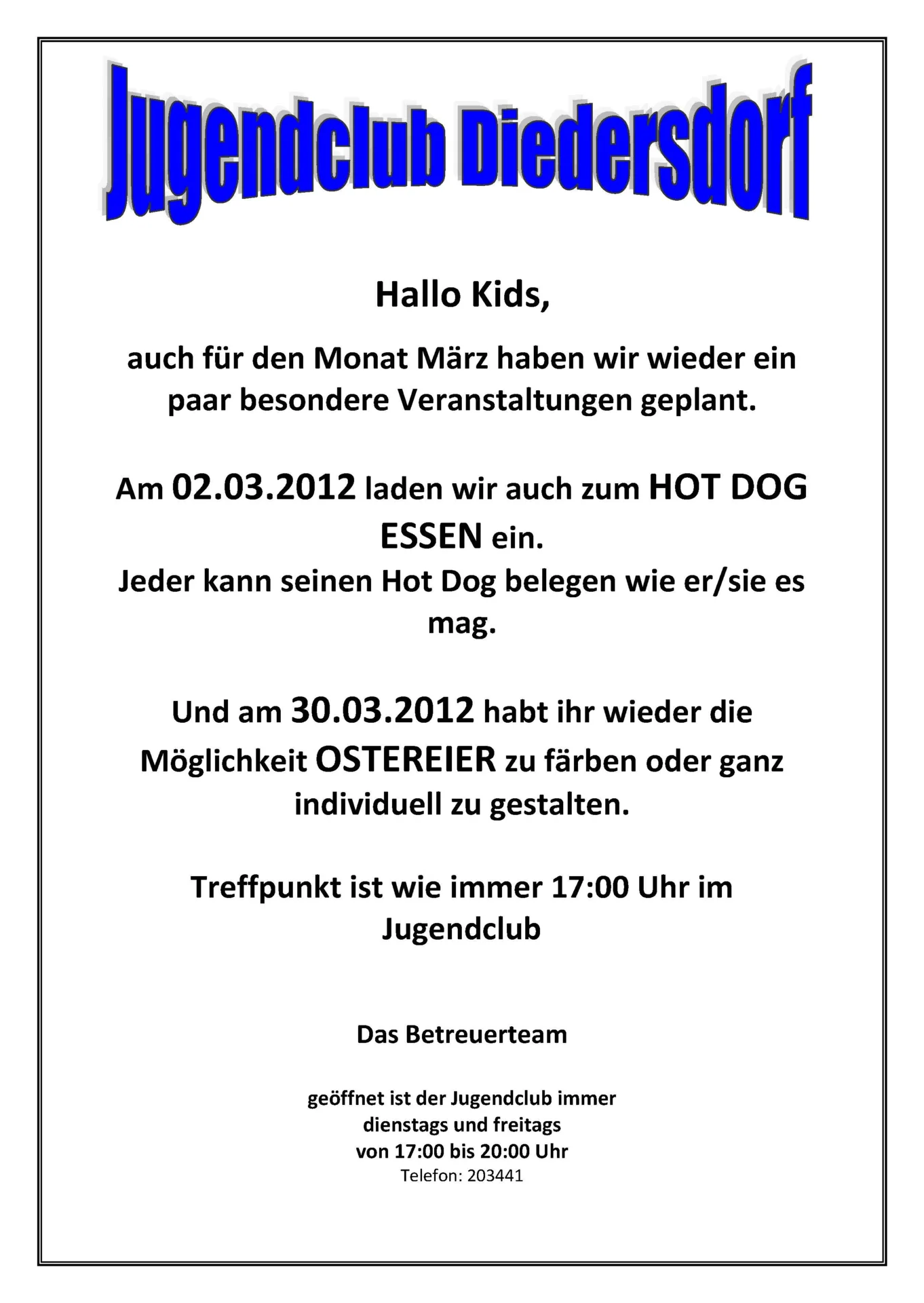 Flyer Jugendclub Diedersdorf März 2012