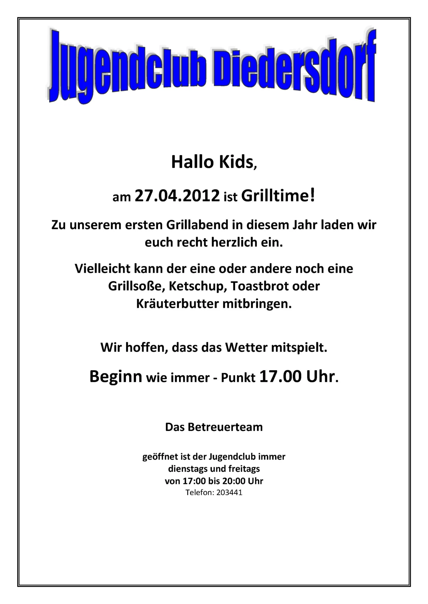 Flyer Jugendclub Diedersdorf April 2012