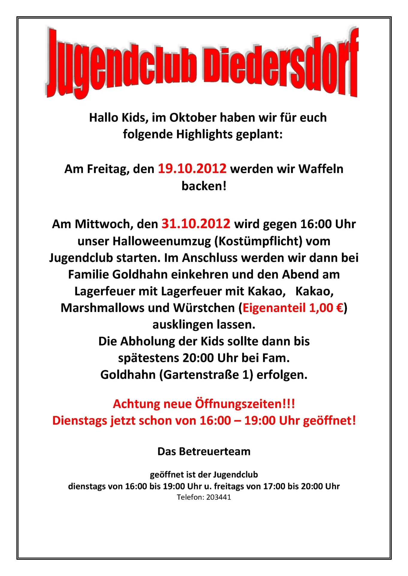 Flyer Jugendclub Diedersdorf Oktober 2012