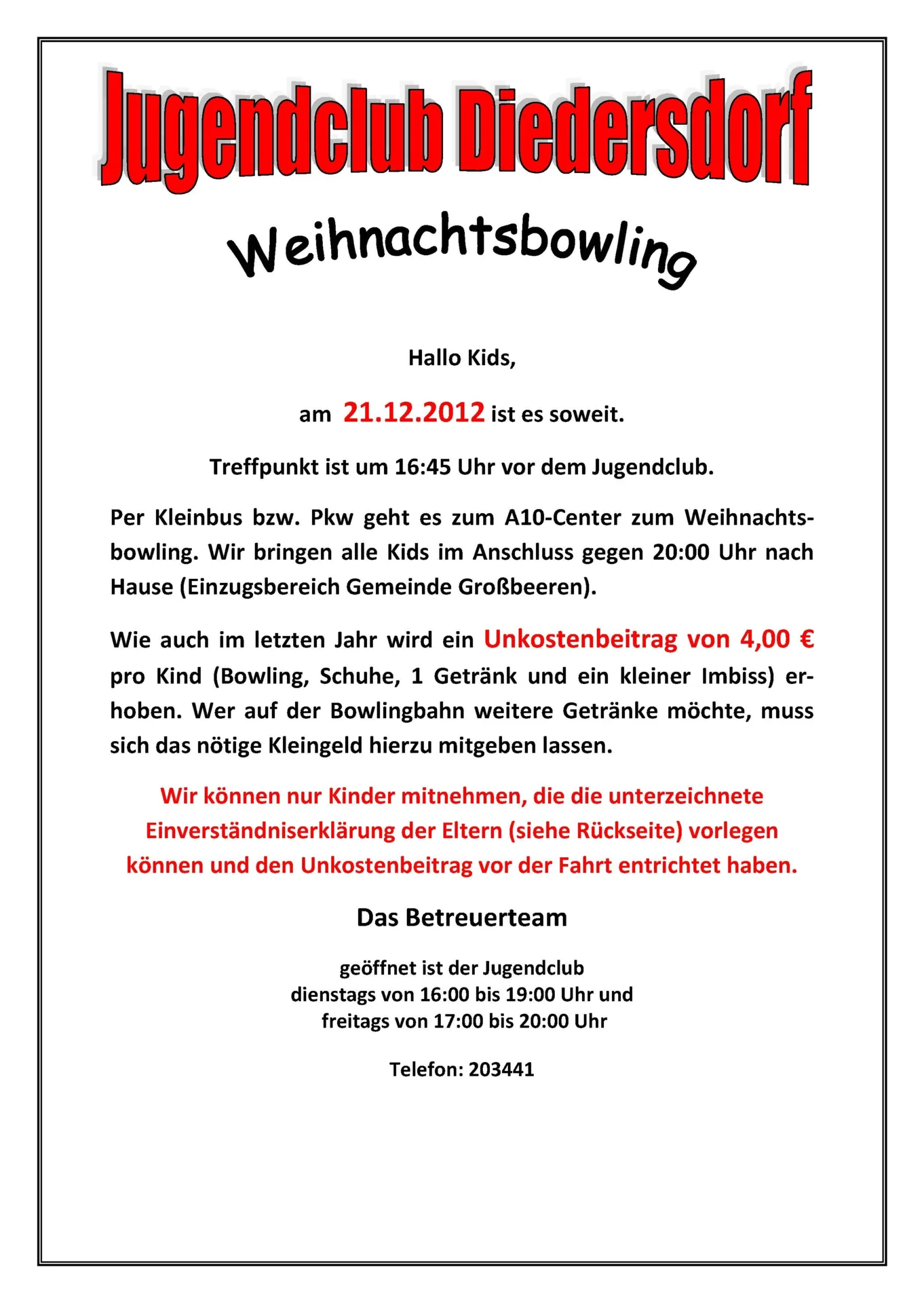 Flyer Jugendclub Diedersdorf Dezember 2012