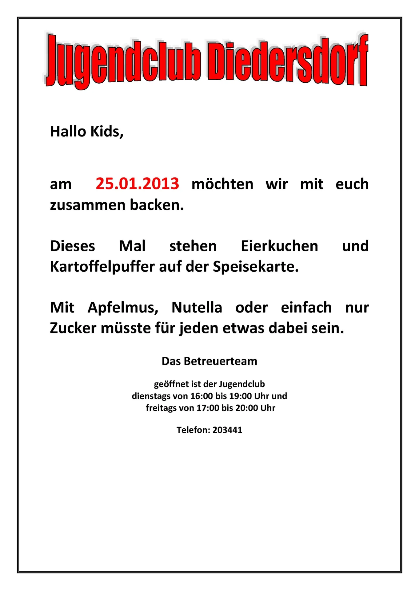 Flyer Jugendclub Diedersdorf Januar 2013