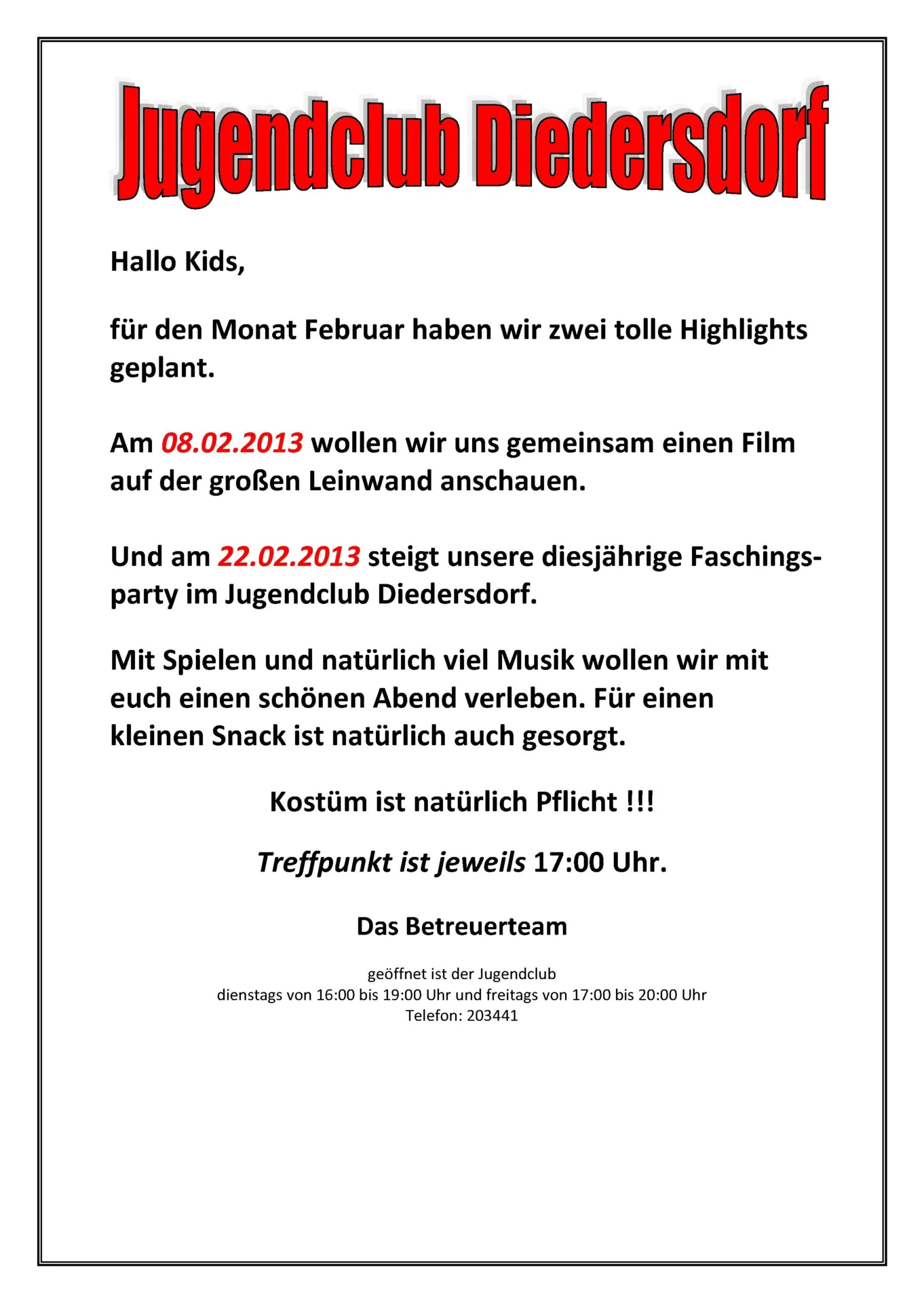 Flyer Jugendclub Diedersdorf Februar 2013