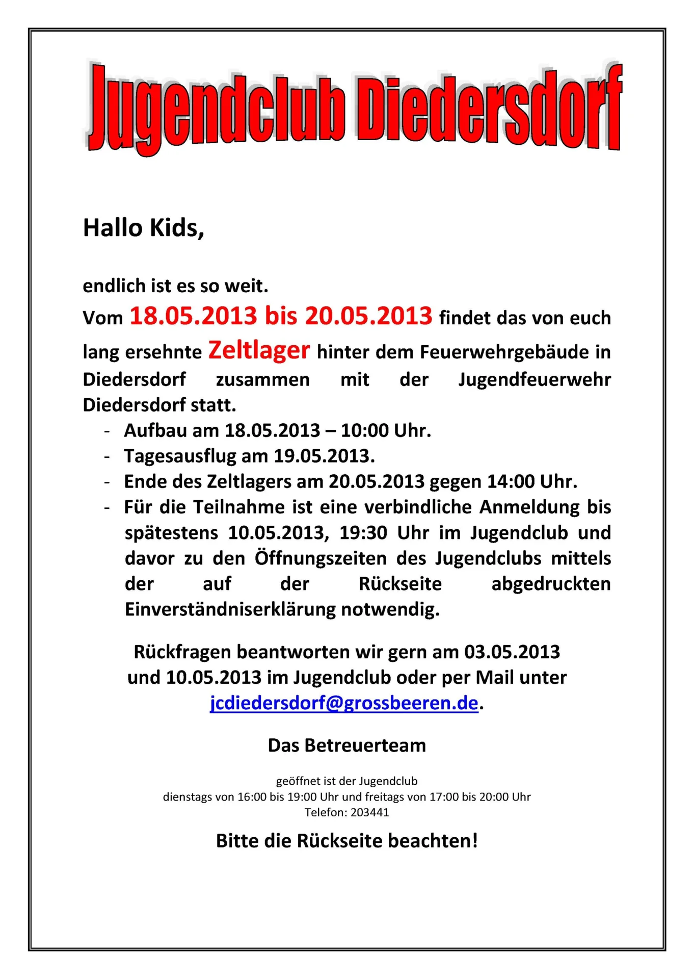 Flyer Jugendclub Diedersdorf Mai 2013