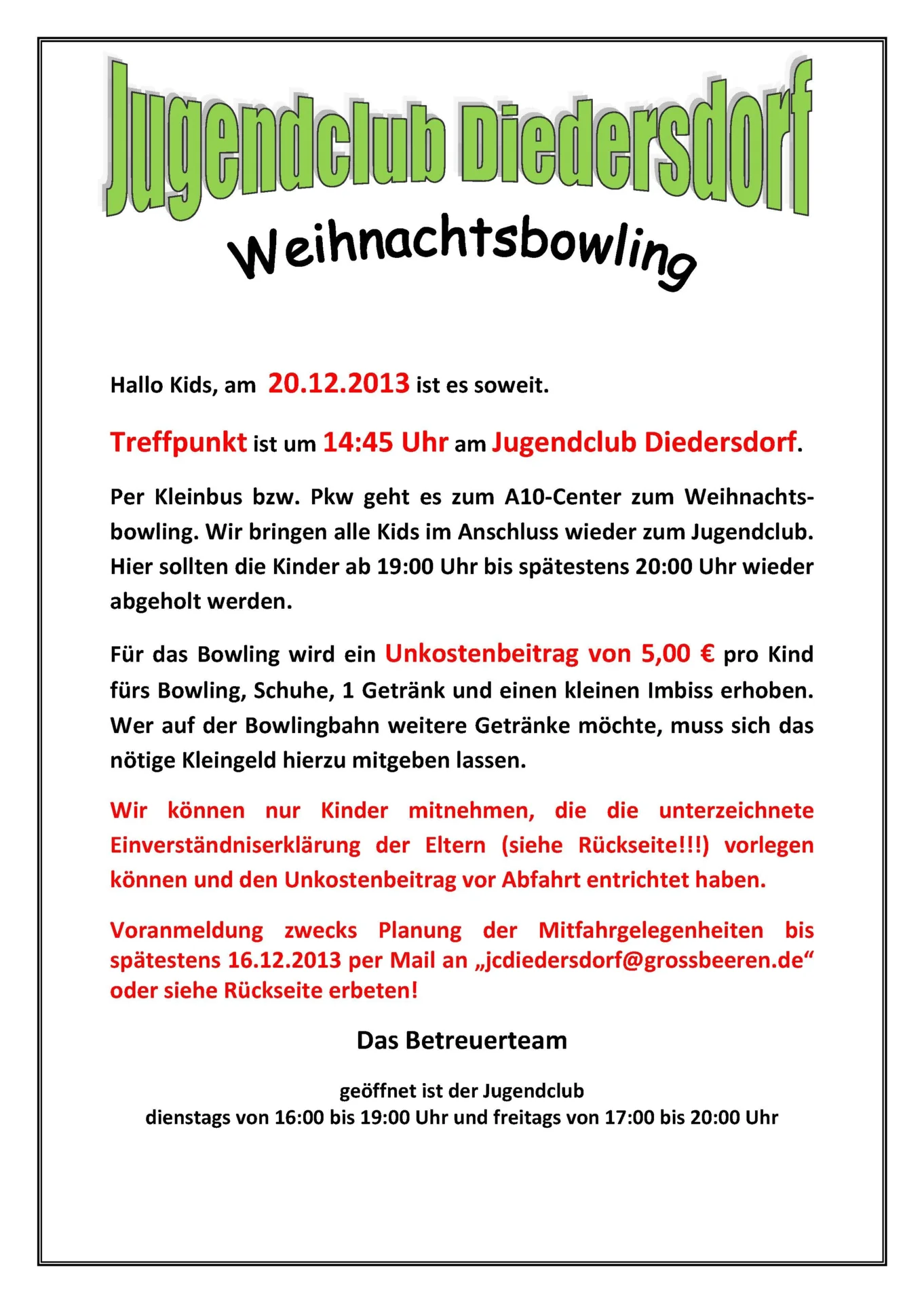 Flyer Jugendclub Diedersdorf Dezember 2013