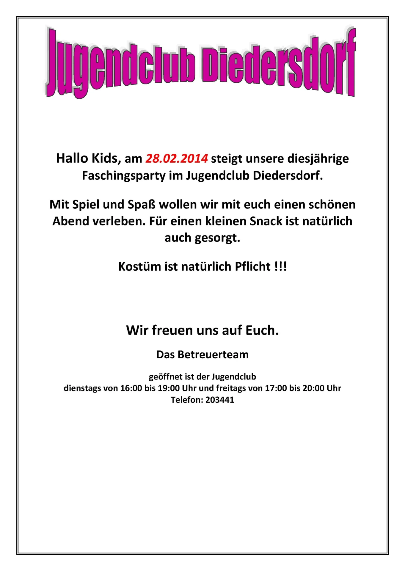 Flyer Jugendclub Diedersdorf Februar 2014