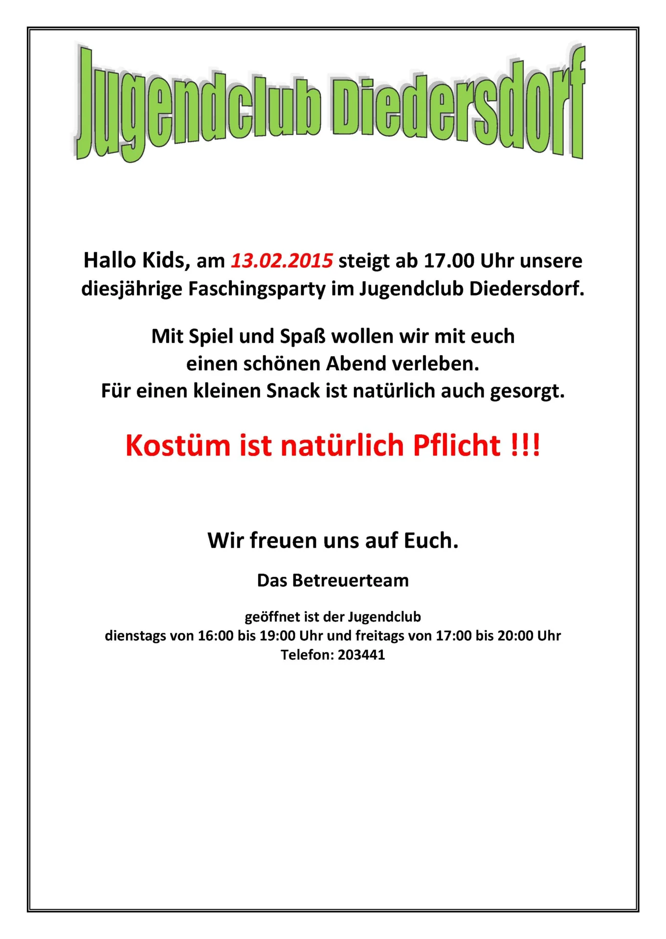Flyer Jugendclub Diedersdorf Februar 2015