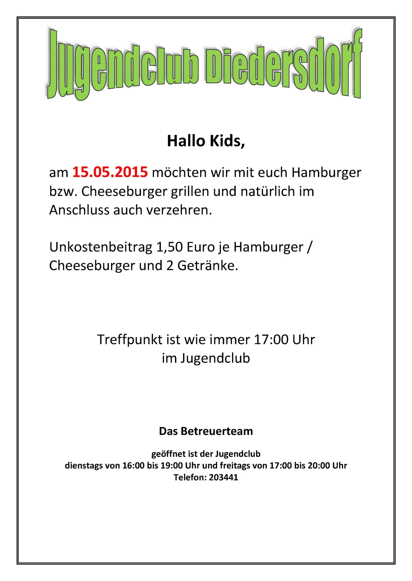 Flyer Jugendclub Diedersdorf Mai 2015