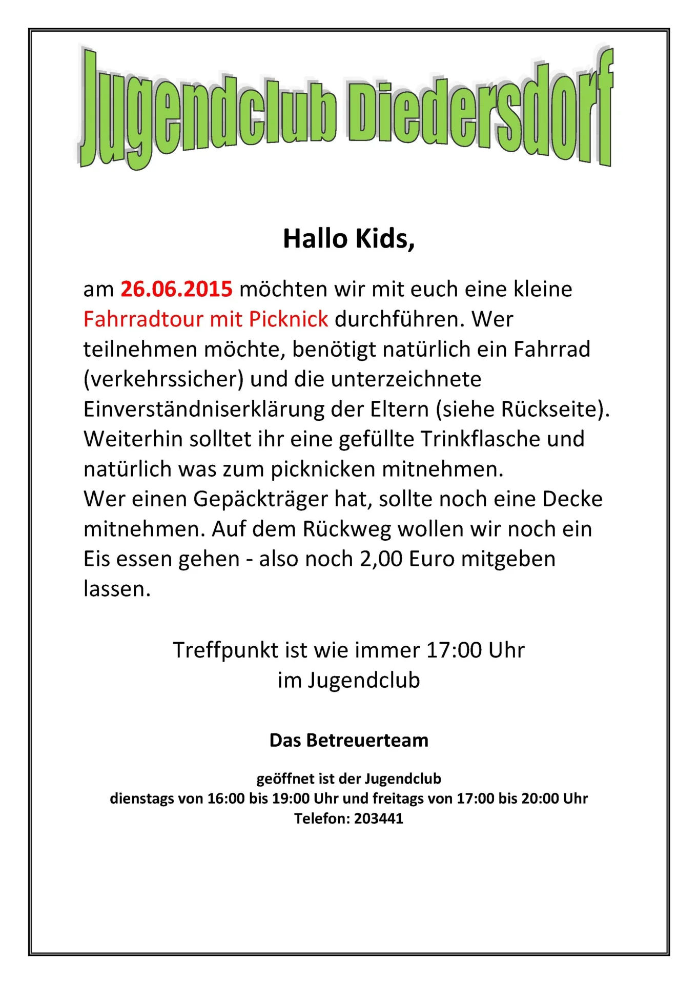 Flyer Jugendclub Diedersdorf Juni 2015