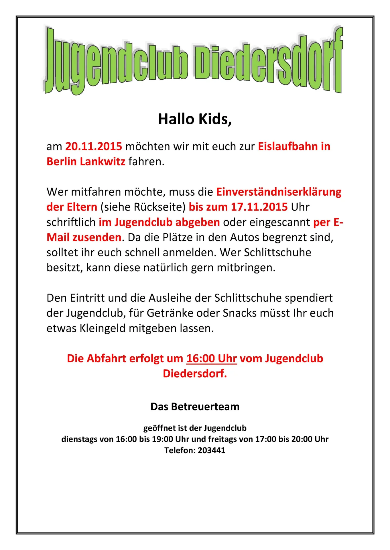 Flyer Jugendclub Diedersdorf November 2015