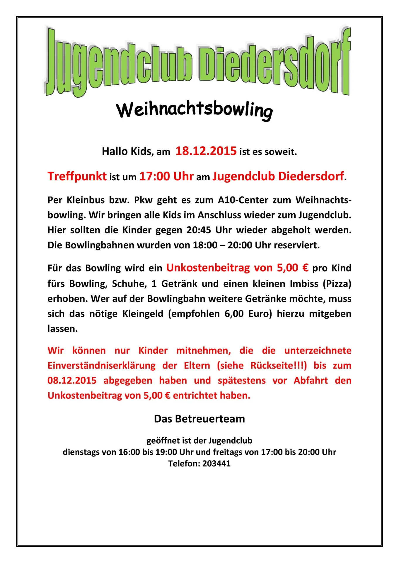 Flyer Jugendclub Diedersdorf Dezember 2015