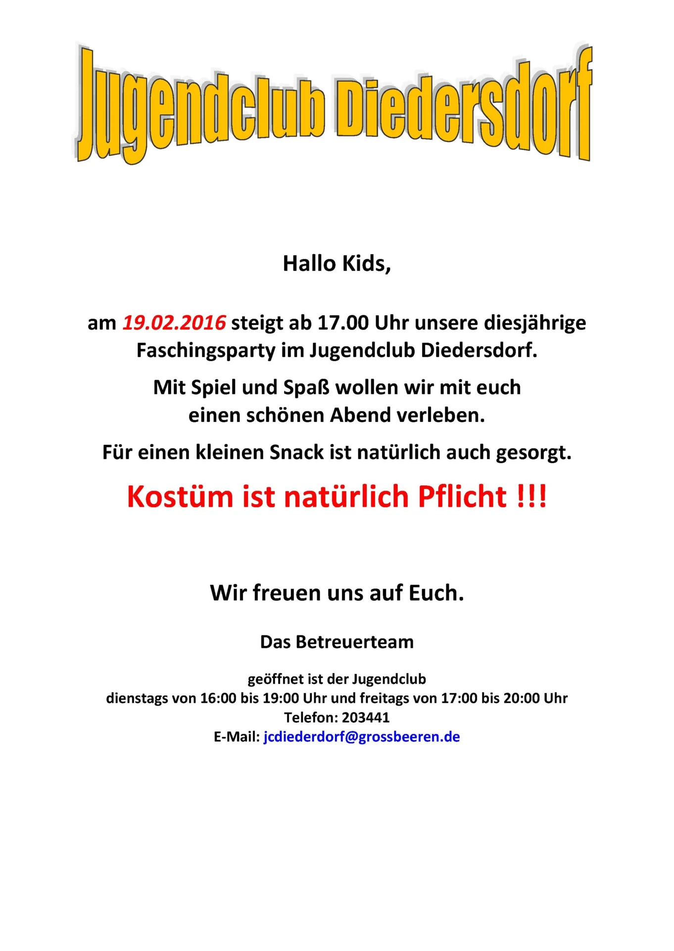 Flyer Jugendclub Diedersdorf Februar 2016