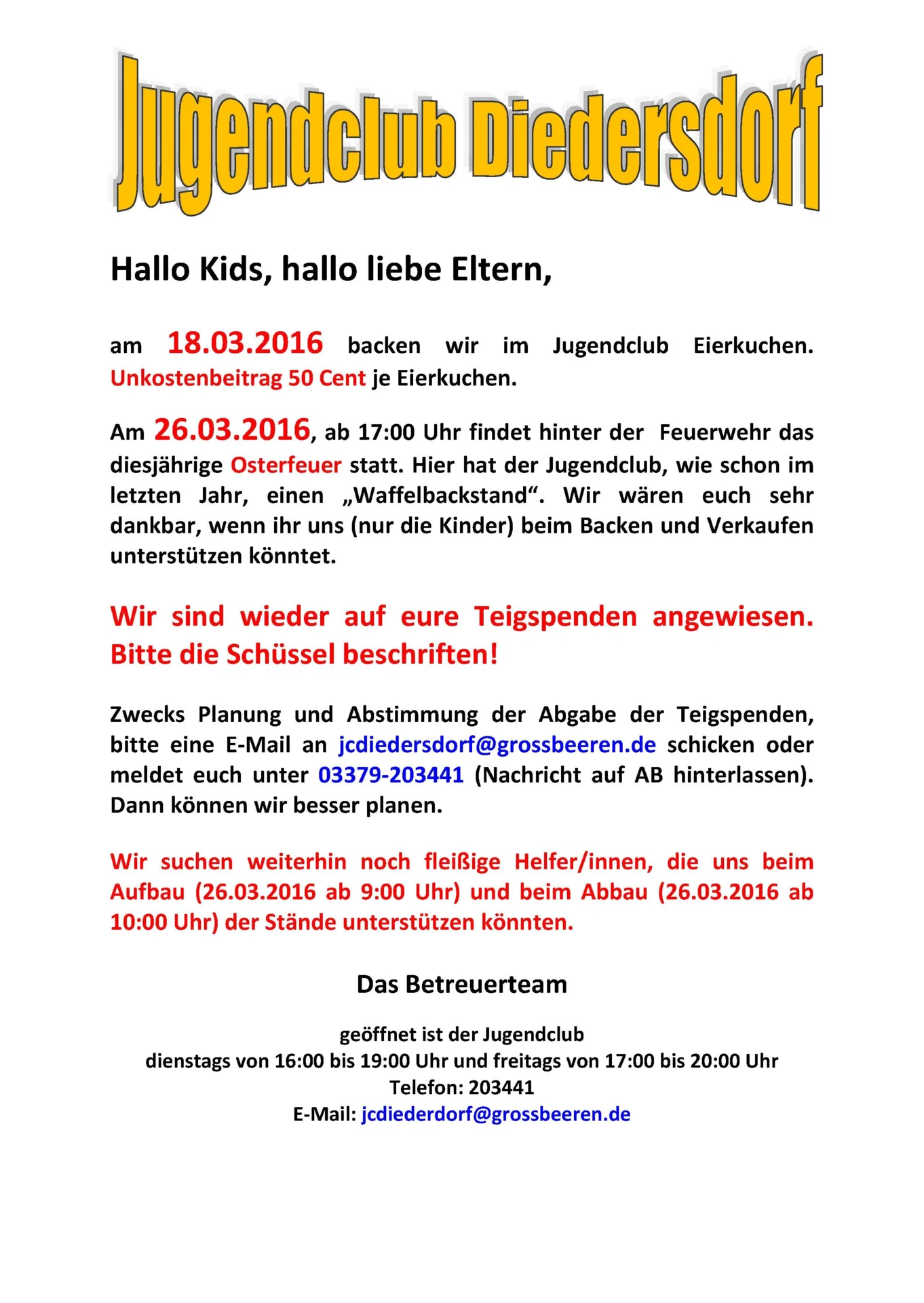 Flyer Jugendclub Diedersdorf März 2016