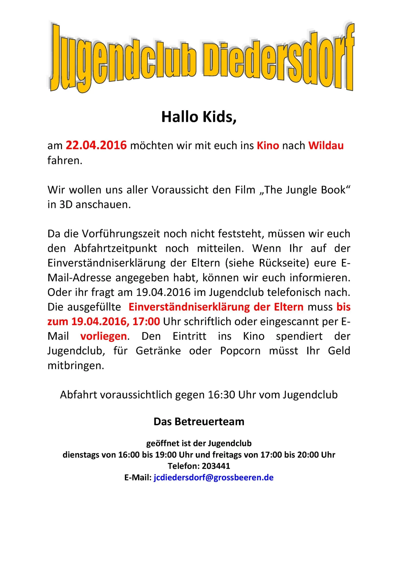 Flyer Jugendclub Diedersdorf April 2016