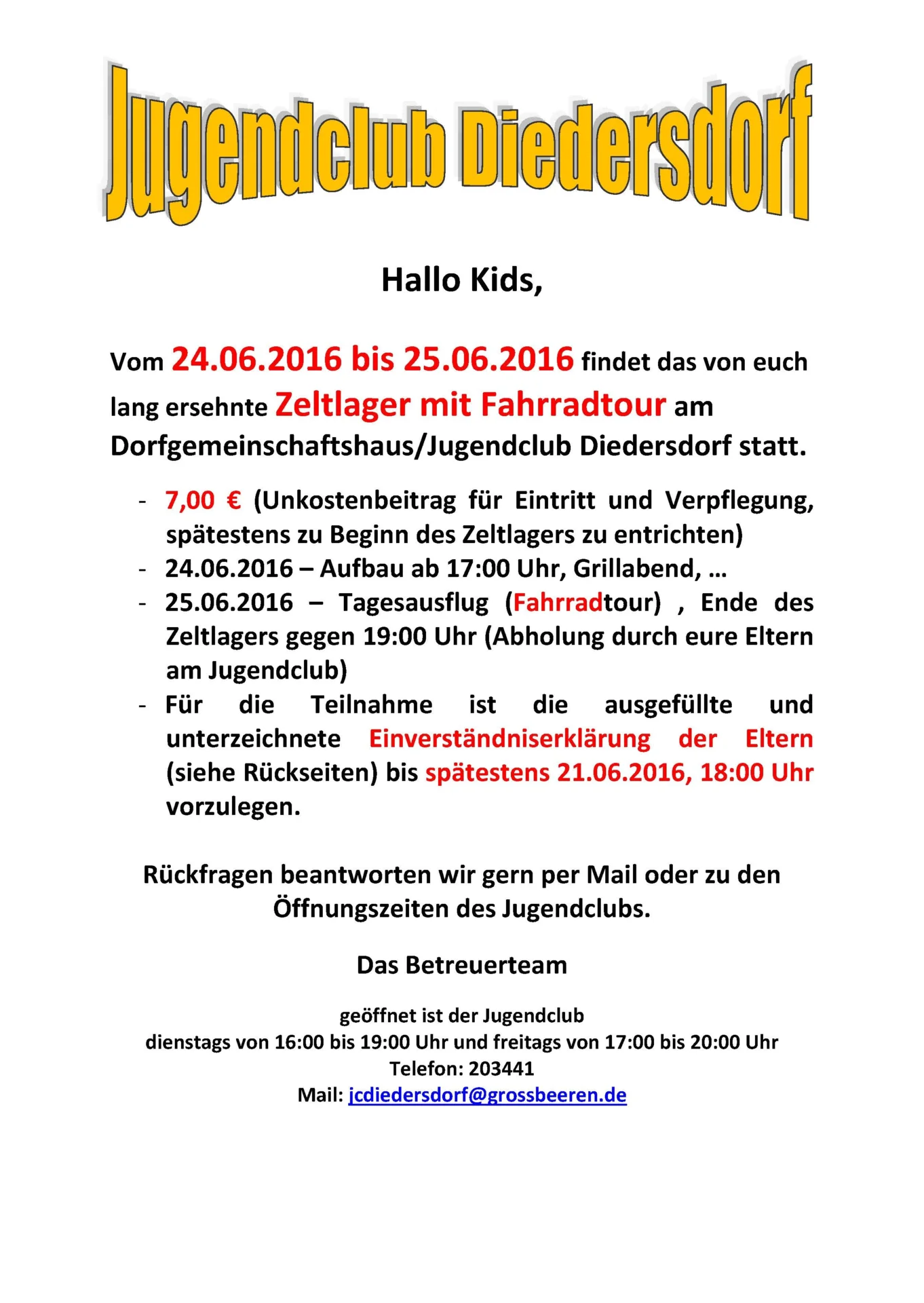 Flyer Jugendclub Diedersdorf Juni 2016