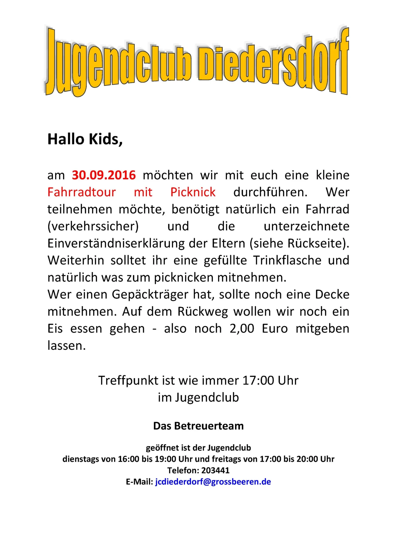 Flyer Jugendclub Diedersdorf September 2016