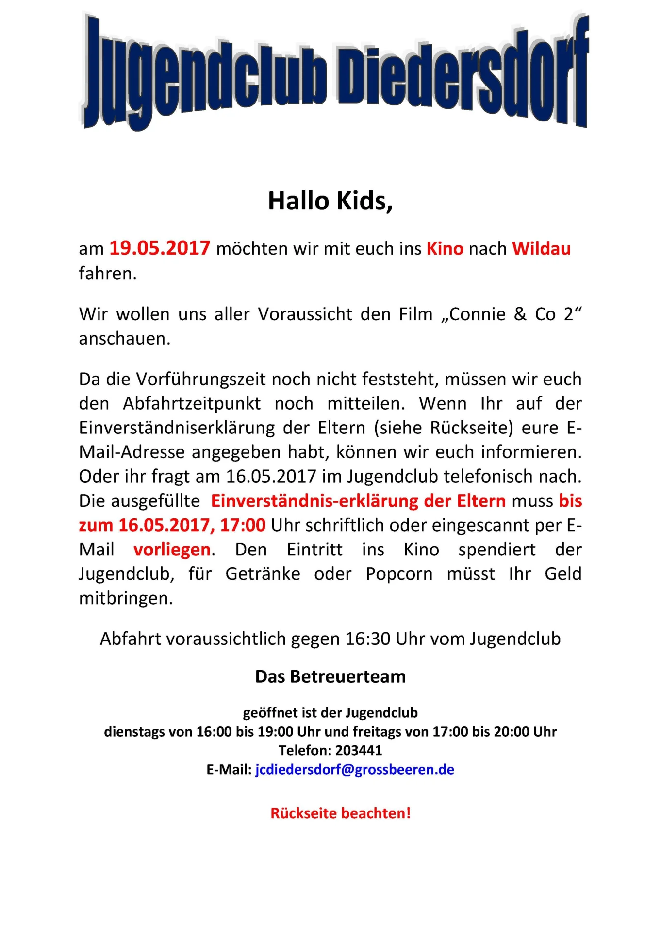 Flyer Jugendclub Diedersdorf Mai 2017