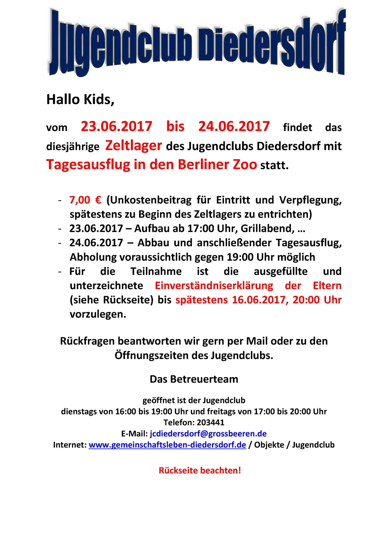 Flyer Jugendclub Diedersdorf Juni 2017