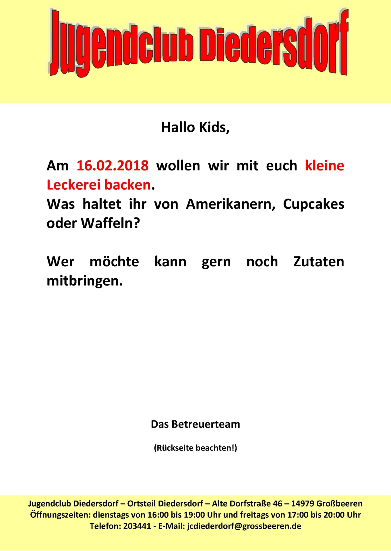 Flyer Jugendclub Diedersdorf Februar 2018