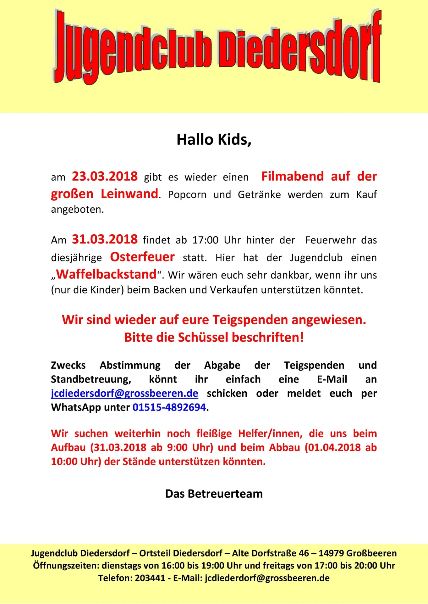 Flyer Jugendclub Diedersdorf März 2018