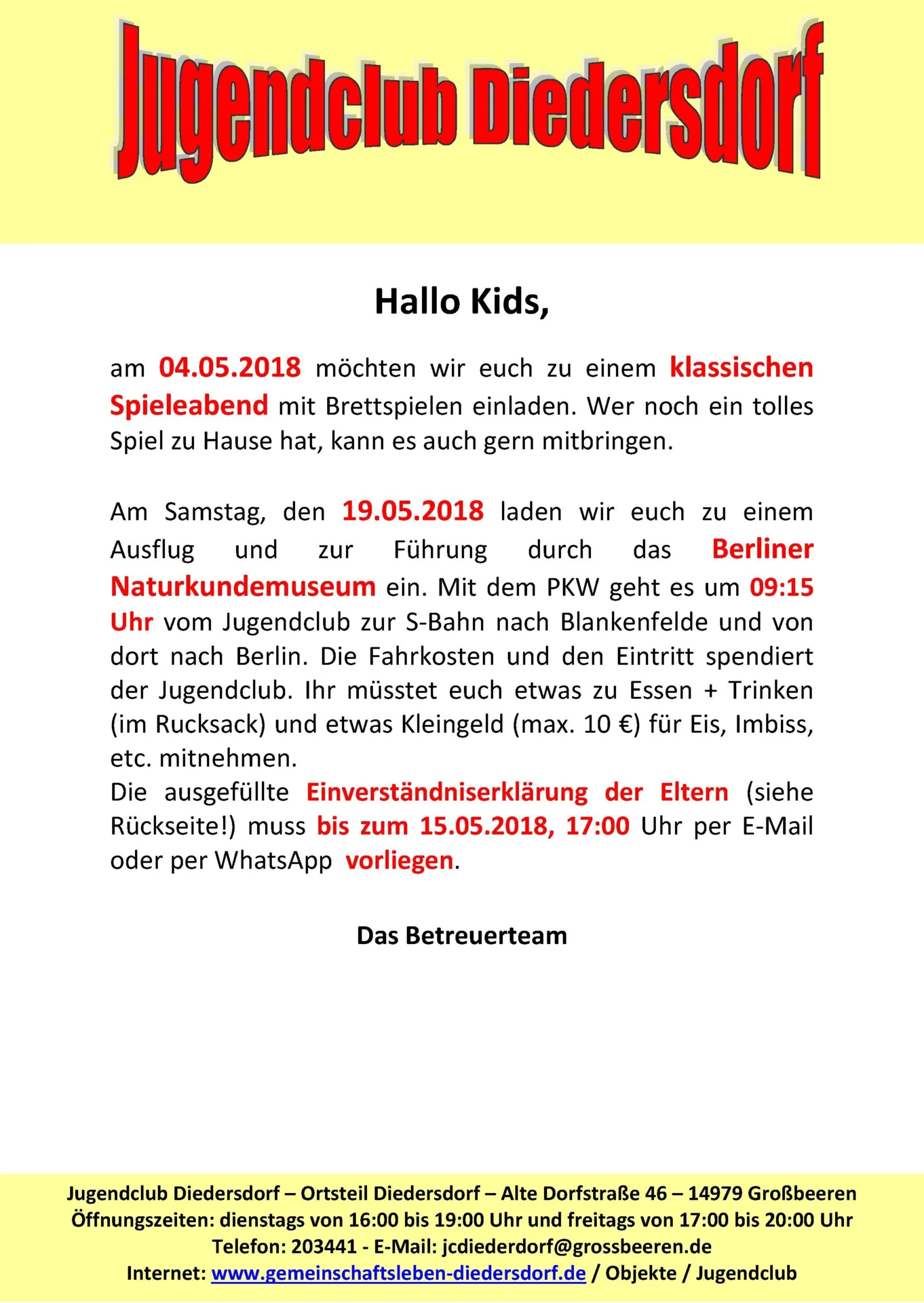 Flyer Jugendclub Diedersdorf Mai 2018