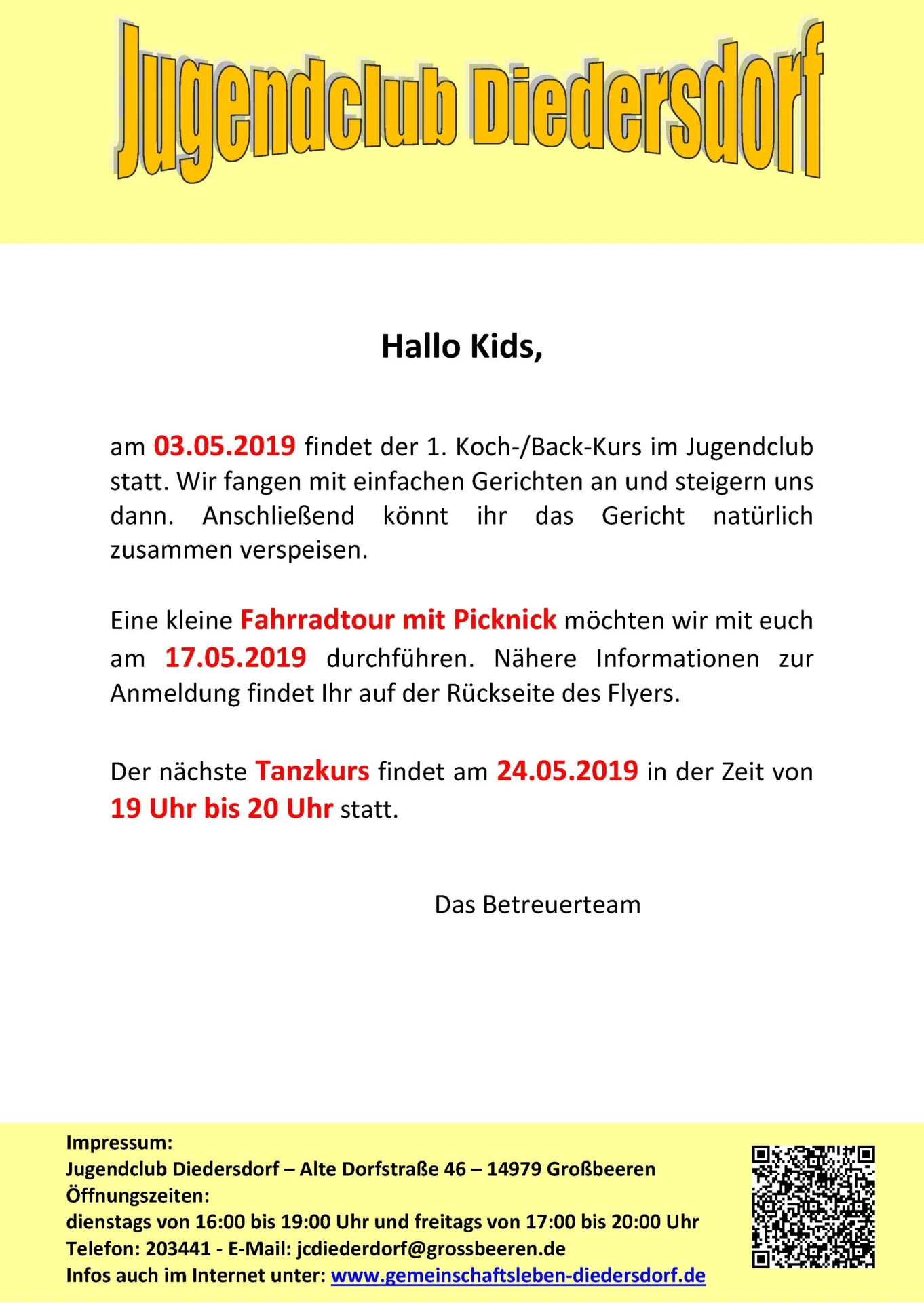 Flyer Jugendclub Diedersdorf Mai 2019