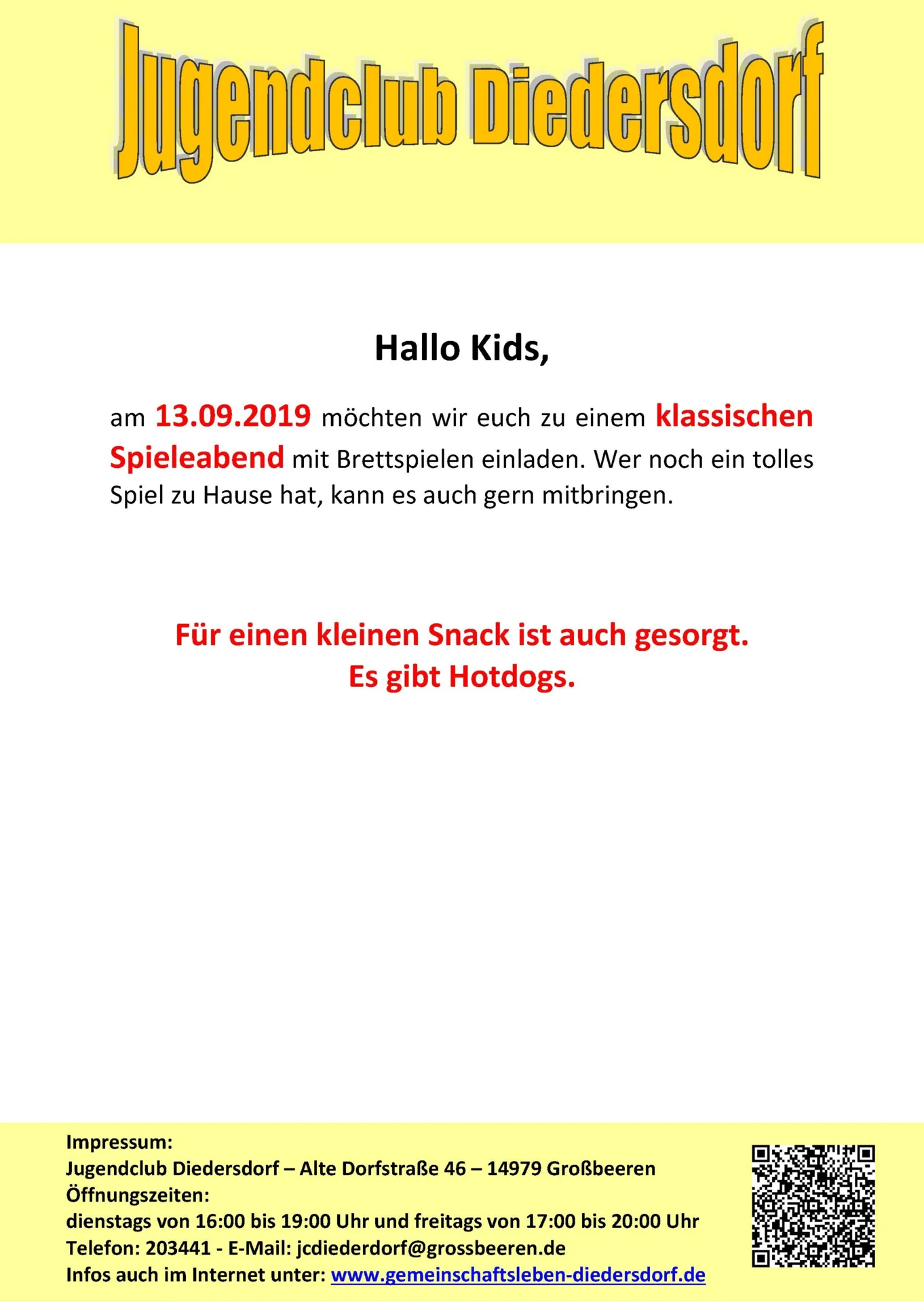 Flyer Jugendclub Diedersdorf September 2019
