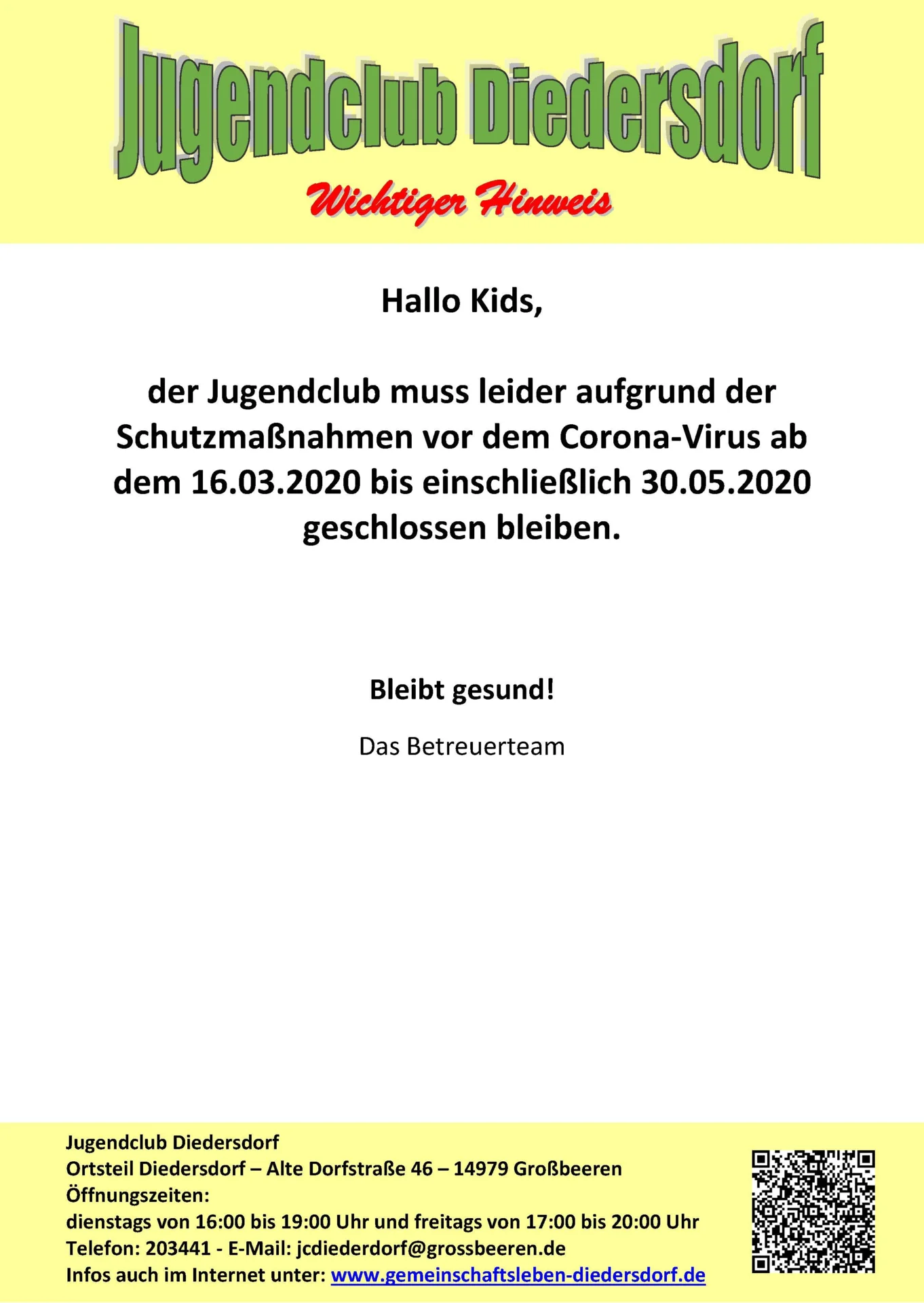Flyer Jugendclub Diedersdorf Mai 2000