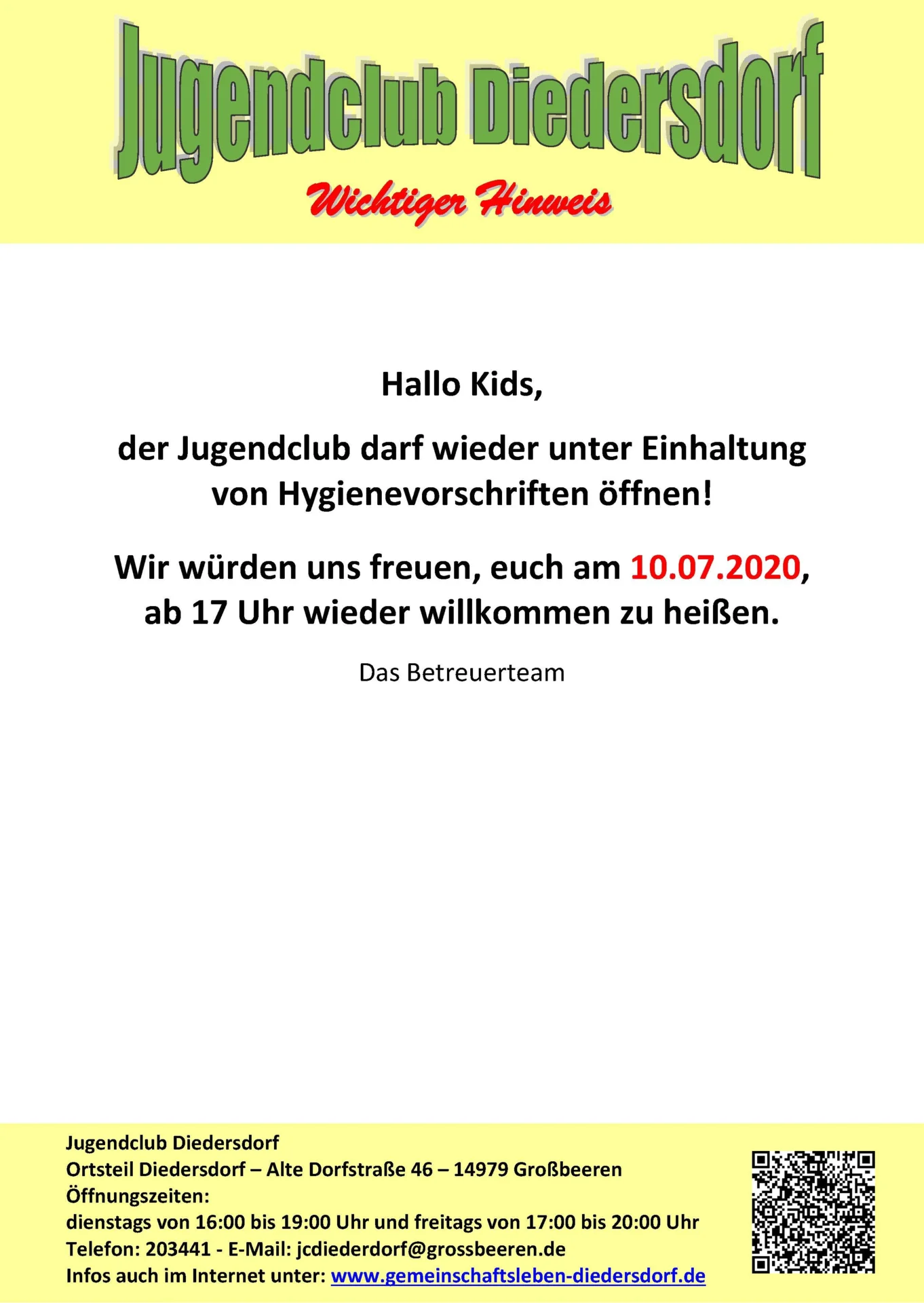 Flyer Jugendclub Diedersdorf Juli 2000