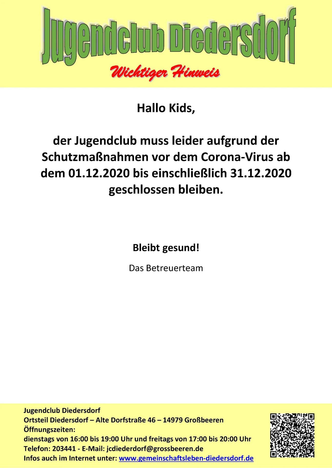 Flyer Jugendclub Diedersdorf Dezember 2000