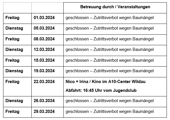 Betreuungsplan Jugendclub Diedersdorf - 03/2024