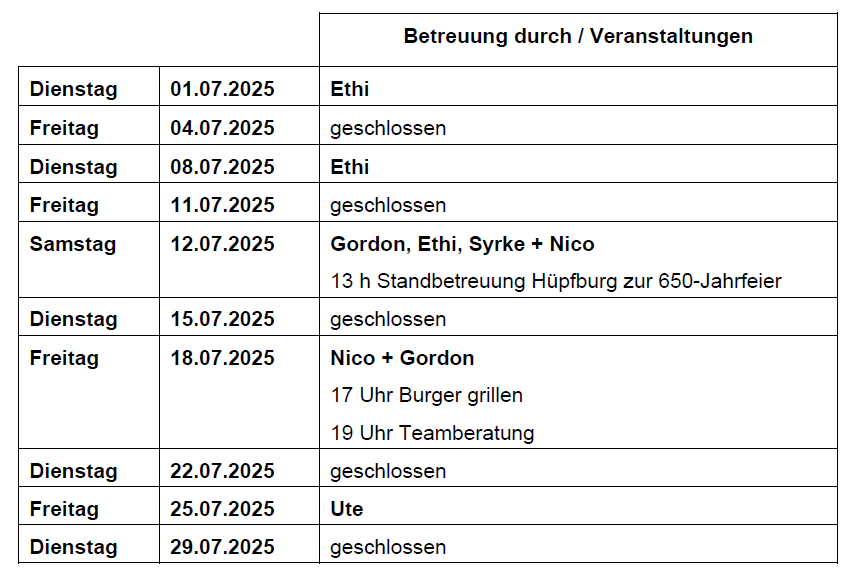 Betreuungsplan Jugendclub Diedersdorf - 07/2025