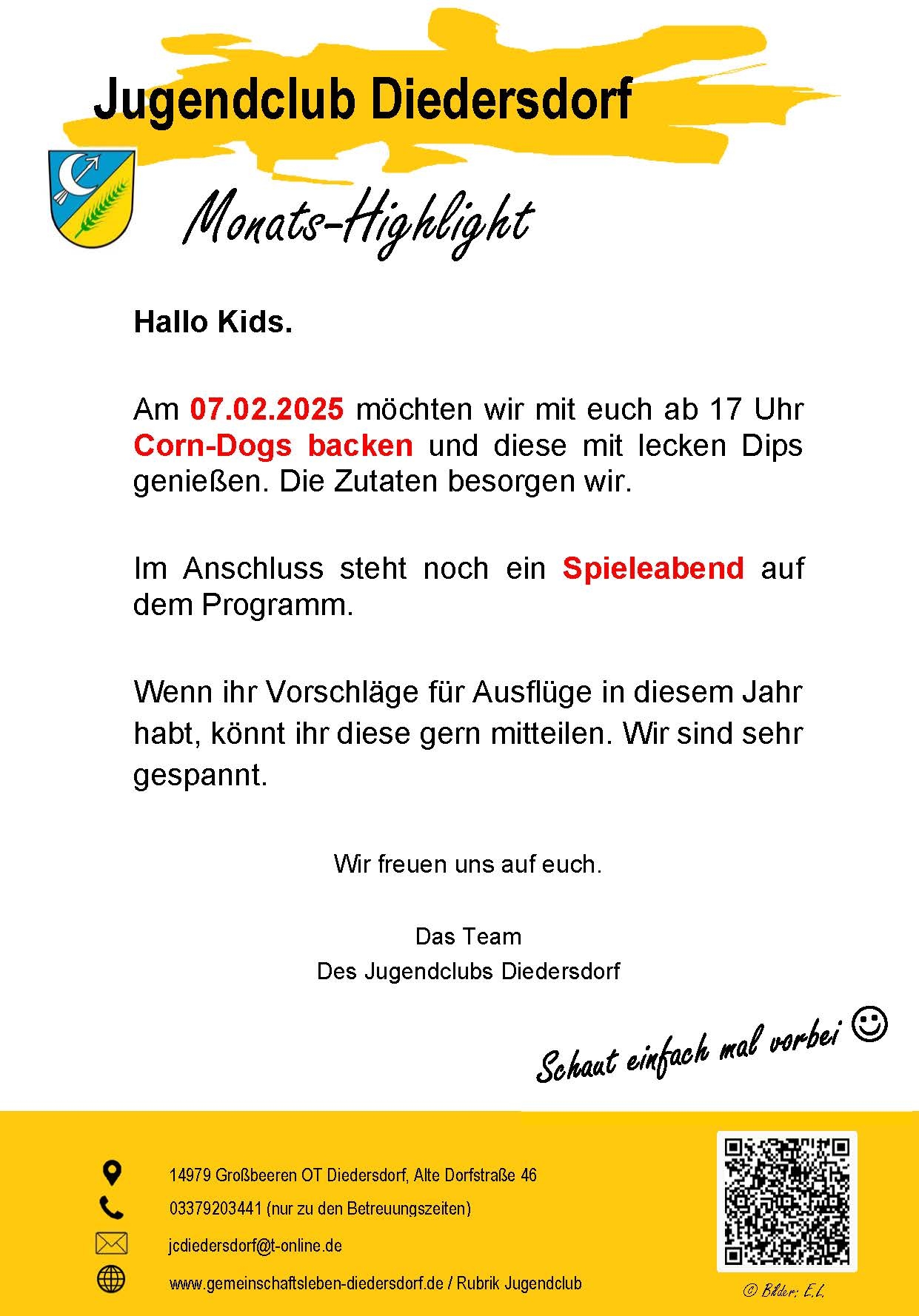 Flyer Jugendclub Diedersdorf Februar 2025