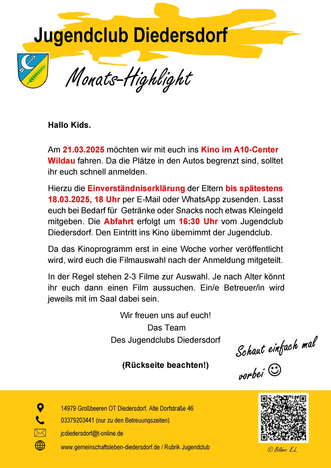 Flyer Jugendclub Diedersdorf März 2025