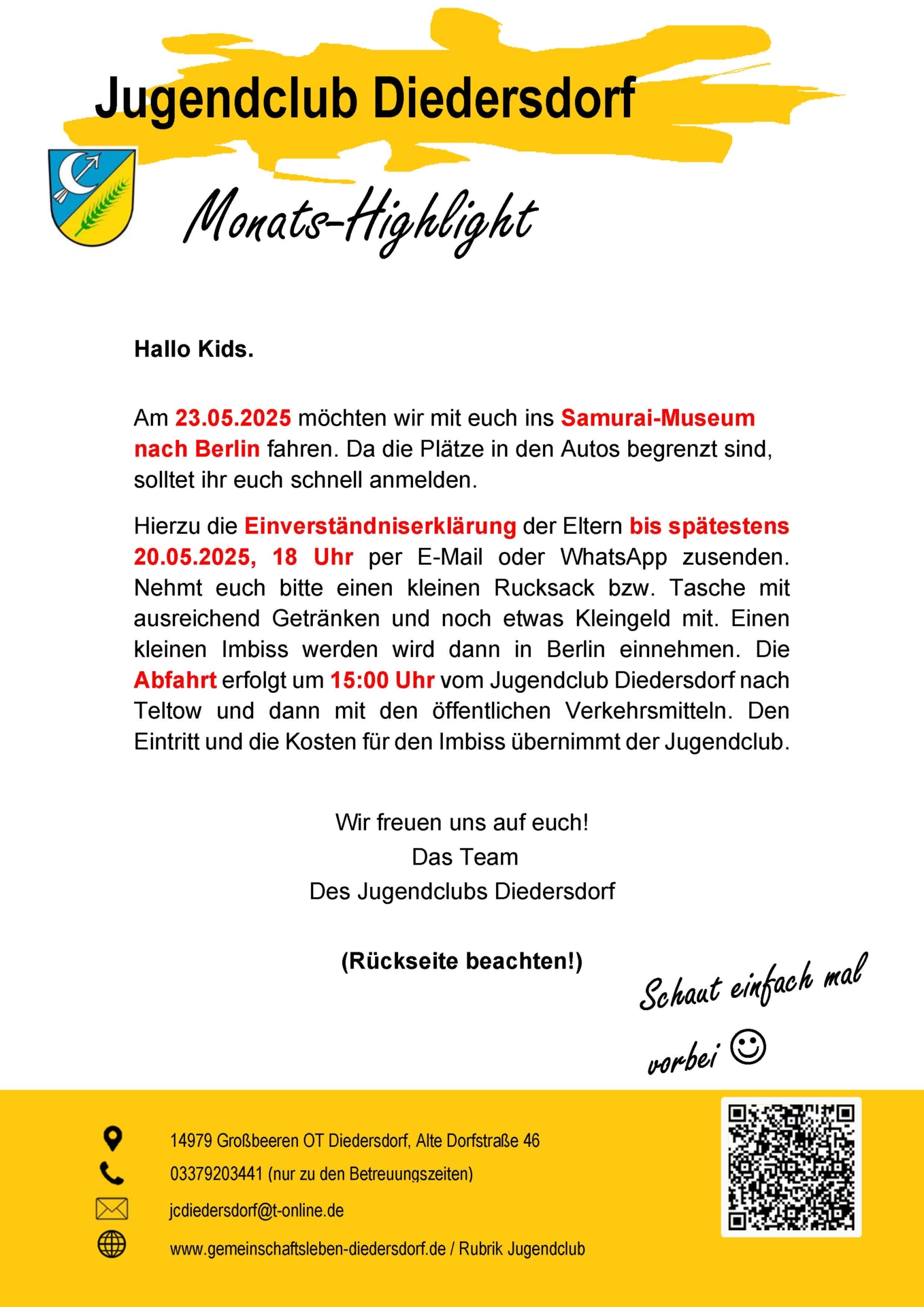 Flyer Jugendclub Diedersdorf Mai 2025