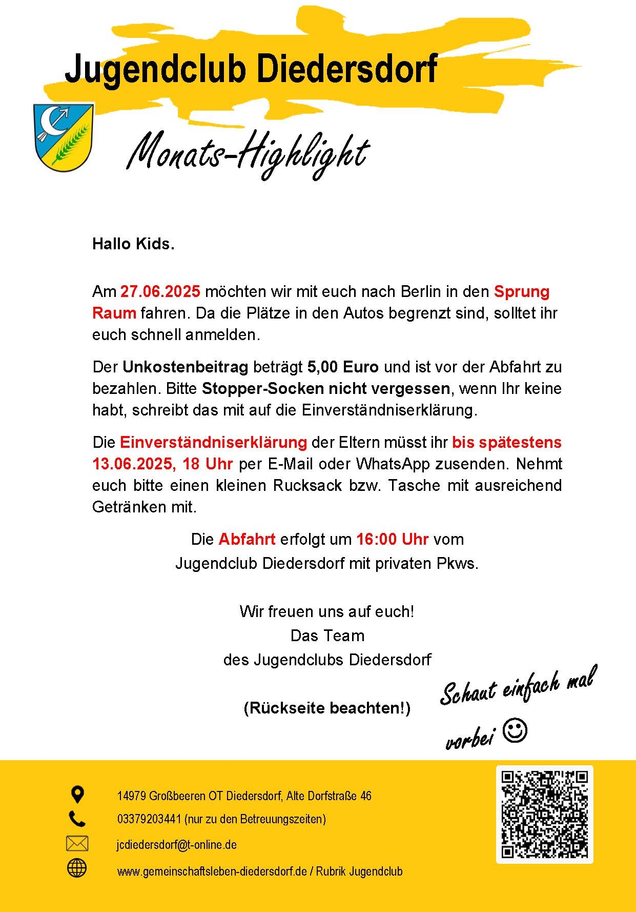 Flyer Jugendclub Diedersdorf Juni 2025