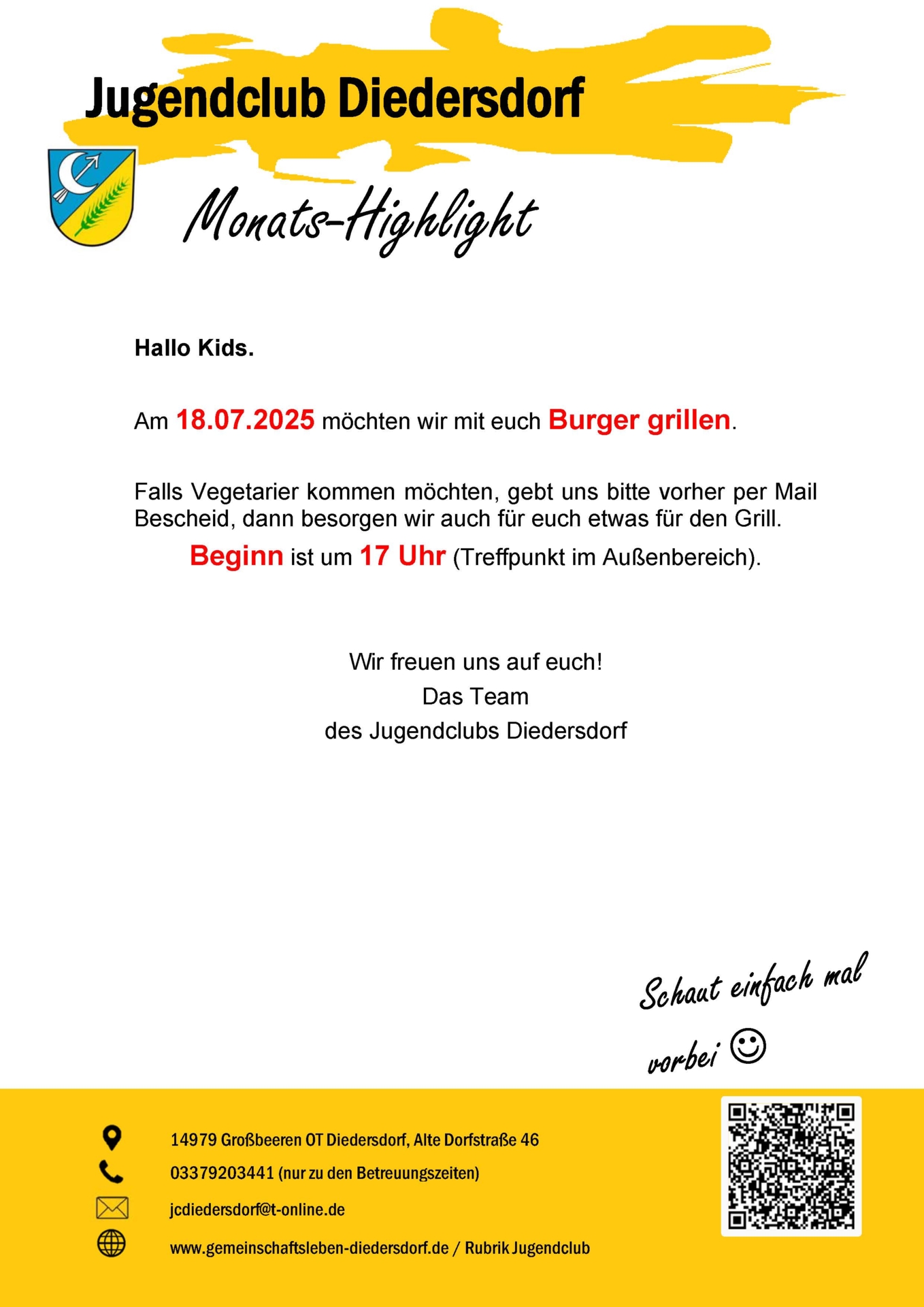 Flyer Jugendclub Diedersdorf Juli 2025