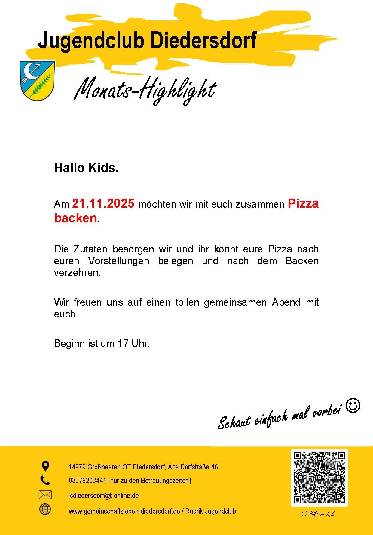 Flyer Jugendclub Diedersdorf November 2025